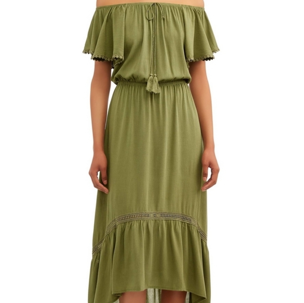 NEW Olive Midi High Low Dress Time and Tru XL